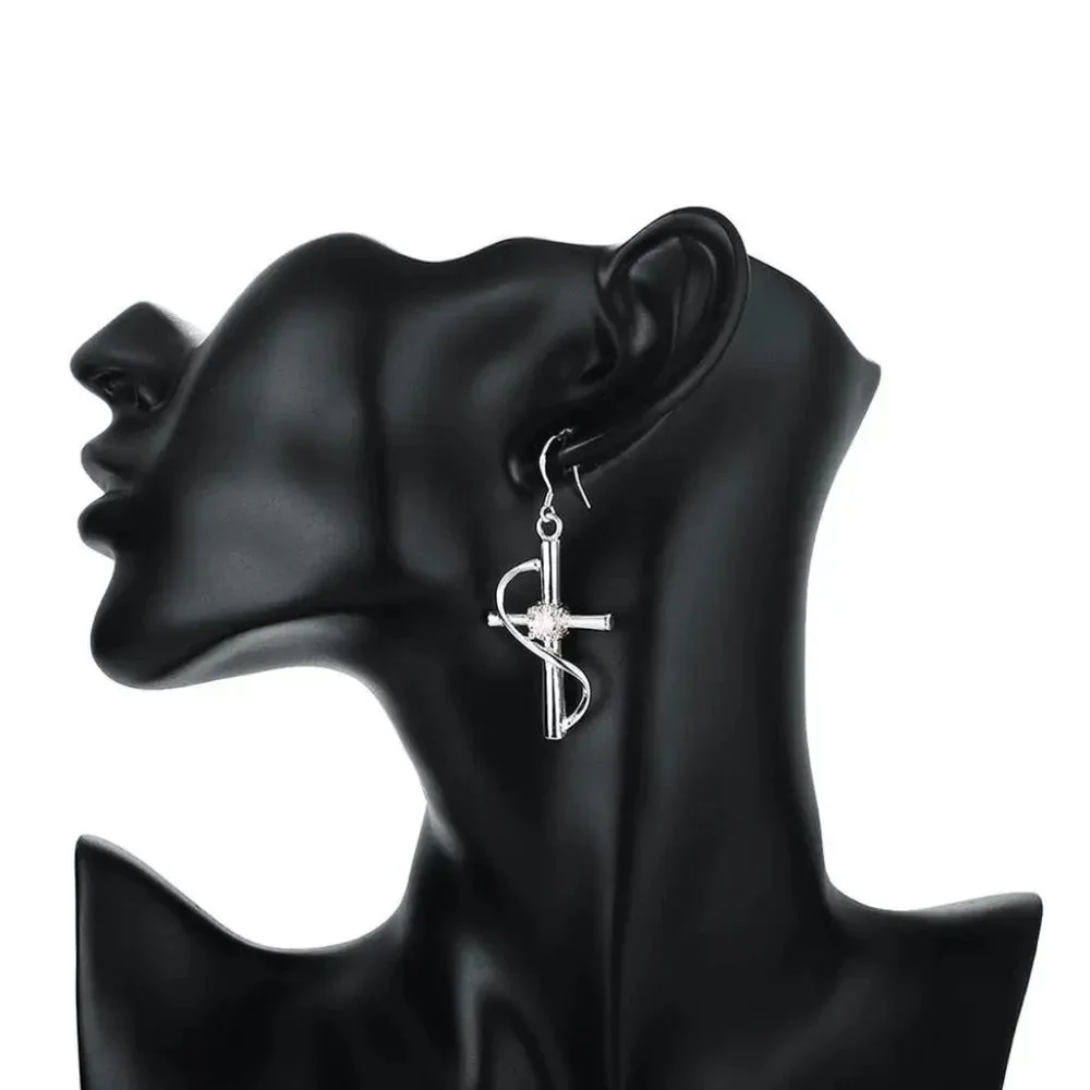 Beautiful Crystal Cross Hanging Earring's Solid 925 Sterling Silver - Picture 7 of 8